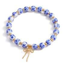 8-12mm 藍白花紋陶瓷圓珠帶孔，珠飾隔珠，手工 DIY 珠串材料與配件 - 陶瓷珠 - 查看 4
