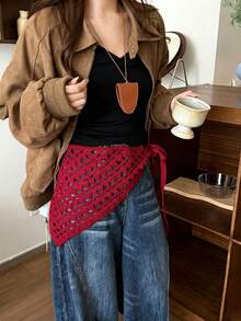 1件装女士钩针镂空三角围巾，波西米亚风针织系带发带，多功能沙滩头巾 - 彩色 - 查看 8