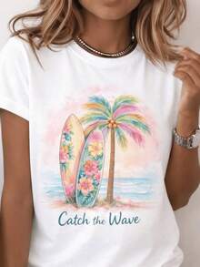 Plus Size - Plus Size - Women'S Plus-Size Clothing, Including Casual Short-Sleeve Round-Neck Tops Made From Medium-Stretch Fabric, Machine Washable, Designed For Comfort In For All Seasons. This Women'S T-Shirt Features A Unique 2D Graphic Print And - 白色 - 查看 1