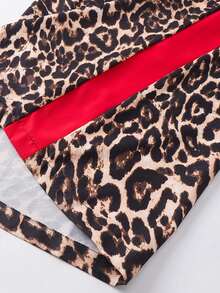 Women's Leopard Print Flare Pants, Elastic Waist Side Red Stripe Casual Pants, Street Style, Suitable For Autumn/Winter Daily Wear, Travel, Vintage, Halloween & Christmas Outfits - Leopard Print - View 9