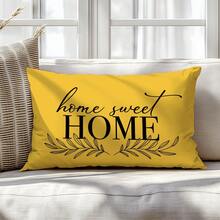 1pc Minimalist Warm Yellow "Home Sweet" Text Throw Pillow Cover, Single-Sided Printed Peach Velvet, Fits 30*50/40*60CM Cushion, Suitable For Room Decor, Modern Living Room Sofa, Party Decoration, Gift - Multicolor - View 6