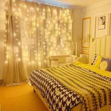 LED Garland Curtain Lights, 8 Modes, USB Powered, With Remote Control, Fairy String Lights, Perfect For Wedding, Party And Holiday Home Decor. - Yellow - View 3