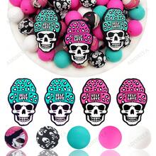 32/44 pièces Ensemble de perles en silicone en forme de crâne, perles roses et turquoises en forme de crâne, décoration de collier, bracelet, bijoux et pendentif DIY, cadeau pour les fêtes et anniversaires - Chapeau à tête de mort - Voir 12