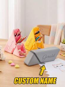 Personalized Pencil Case, Custom Name PU Zipper Pouch, Large Capacity Pencil Box, Small Exquisite Back To School Stationery Box, Customizable Logo, Back To School Supplies, Multifunctional, Decorative, Reusable, Modern, Colorful, Cute, Retro, Cartoon - Multicolor - View 5