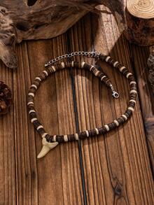 1pc Fashion Bohemian Style Tooth Pendant Coconut Shell Beaded Necklace For Men, Daily, Party, Vacation Wear - Brown - View 5