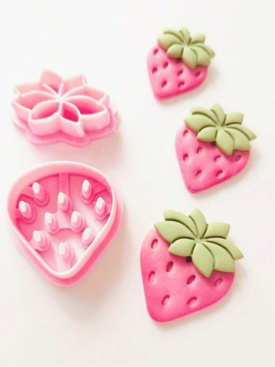 2/8 peças Cortadores de Argila Polimérica em Forma de Morango Fofo - Silhueta Rosa, Essencial para Artesanato de Verão & Estilo Boho, Adequado para Brincos DIY, Pingentes de Joias da Moda, Decorações e Presentes Doces - Rosa - Ver 1