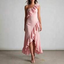 2026 Summer New Ruffled Pleated Elegant Dress For Women - 酒紅色 - 查看 7