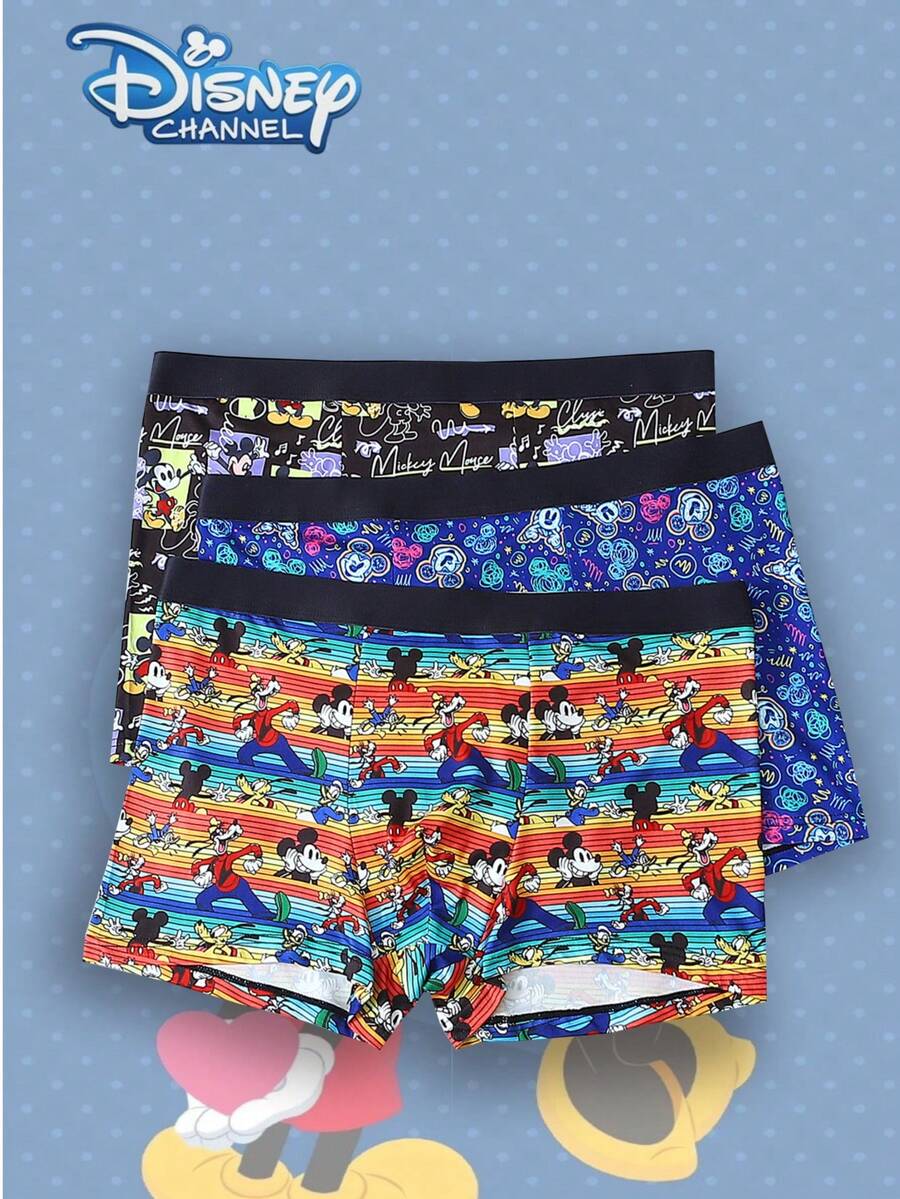3PCS Disney Cartoon Print Men's Underwear With A Comfortable Elastic Waistband, Soft And Snug Fit, Suitable For Daily Wear, Men's Boxers - Multicolor - View 1