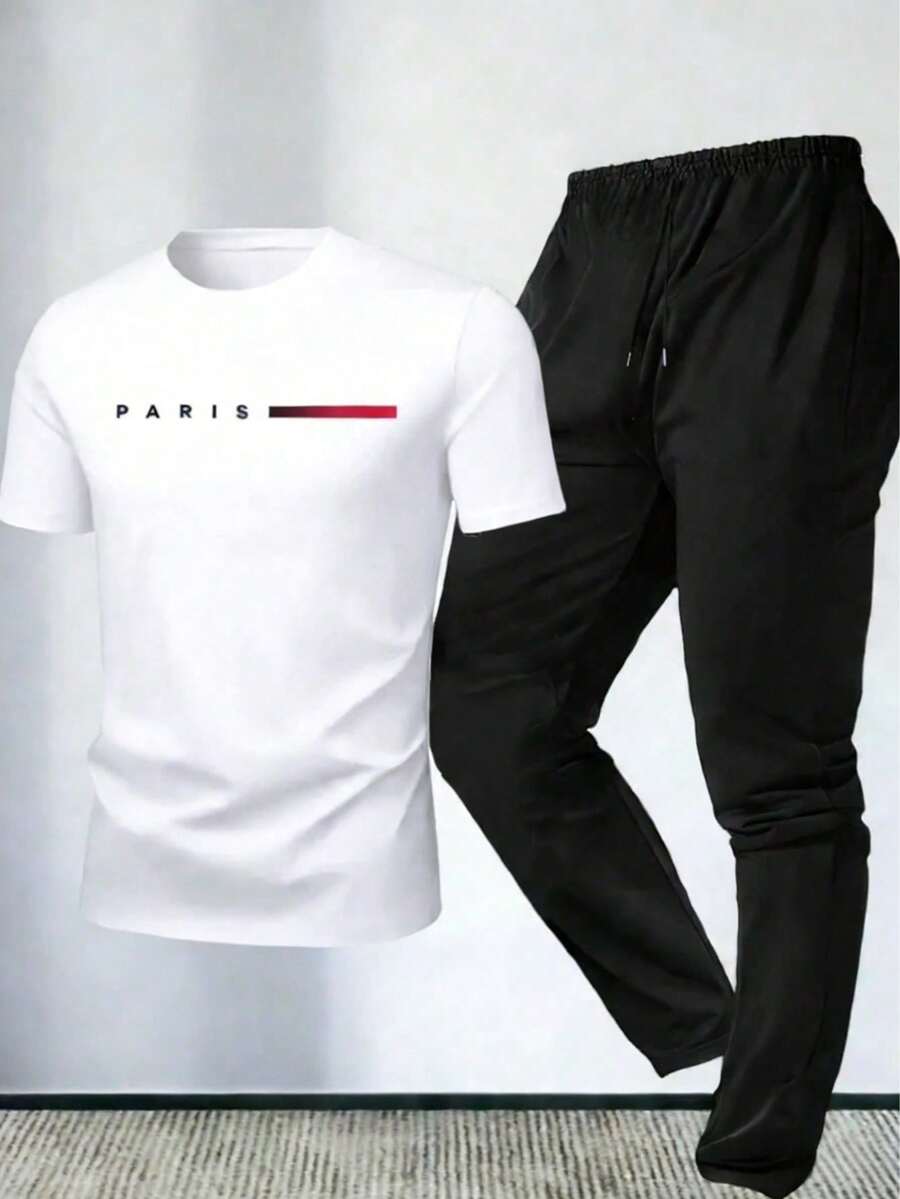 Men's Casual T-Shirt: Versatile Urban Style, Comfortable For Everyday Wear. Soft, Breathable Fabric With A Print (Pants Are For Illustrative Purposes Only). Ideal For Outings, Meetings, And Outdoor Activities. Simple Design, Slim Fit, Flattering For All Body Types. - 白色 - 查看 1