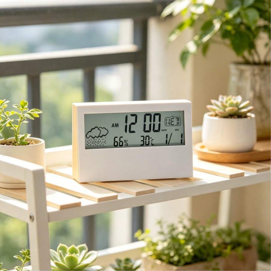 LED 數位鬧鐘 附溫度與濕度計，天氣溫度日期顯示，12/24 小時日曆，簡約桌面電子鐘 大螢幕溫度計濕度計鬧鐘，學校禮物聖誕節萬聖節 - 不含電池
