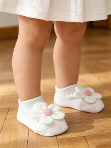 4 Pairs Baby Girl Floral Decor Cotton Short Socks, All-Season Indoor Floor Socks For Baby Girls, Suitable For Full Moon, First Birthday, Holiday Photos, Birthday Parties, Perfect As Gifts - Multicolor - View 5