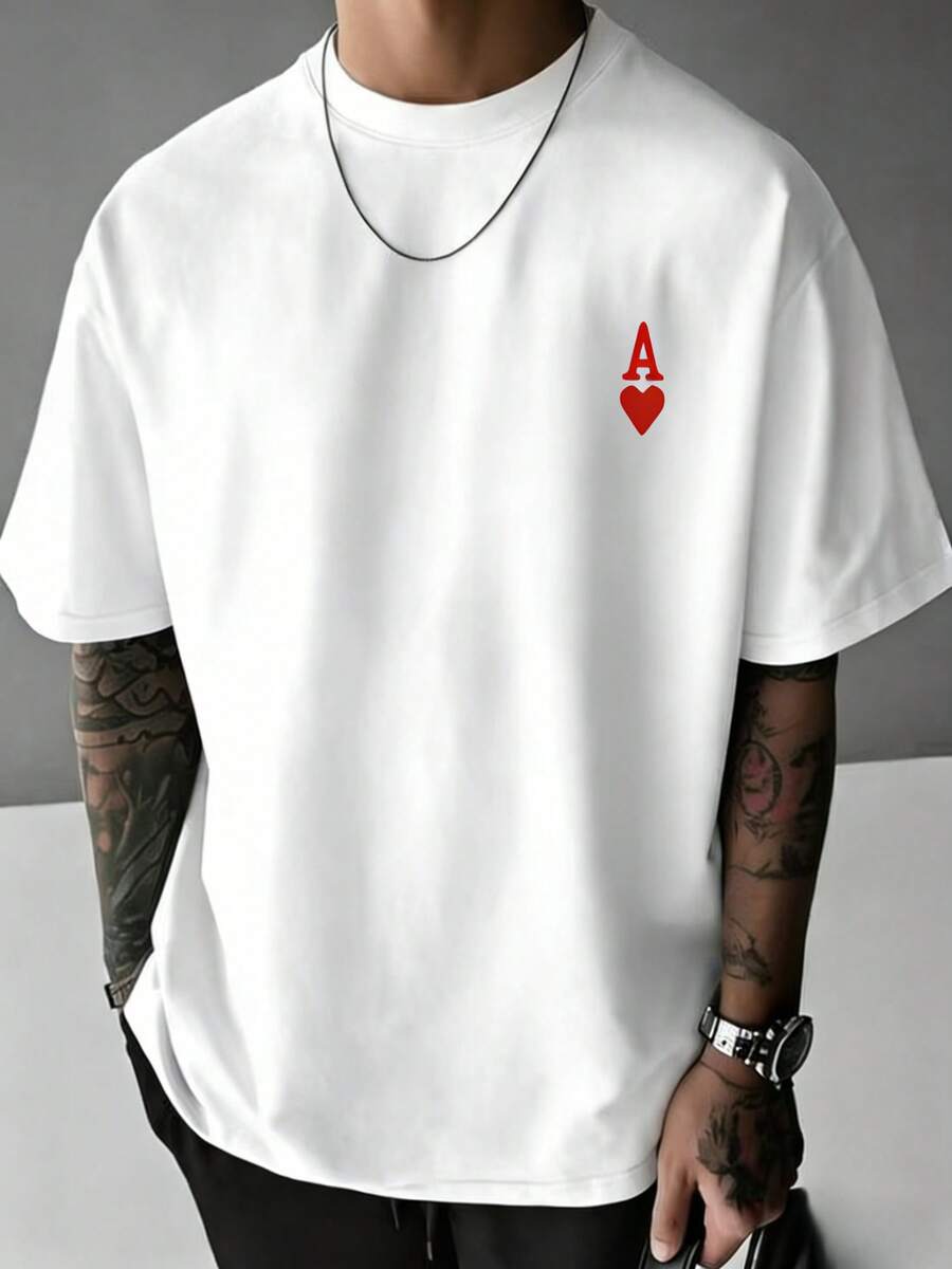 Classic Red Heart A Creative Logo Design,Simple Yet Eye-Catching,Full Of American Street Style.The Loose And Comfortable Fit Is Suitable For All Body Types,Breathable And Skin-Friendly Fabric Is Very Suitable For Summer Wear,Cool And Not Stuffy.Easy To Wear - 白色 - 查看 1