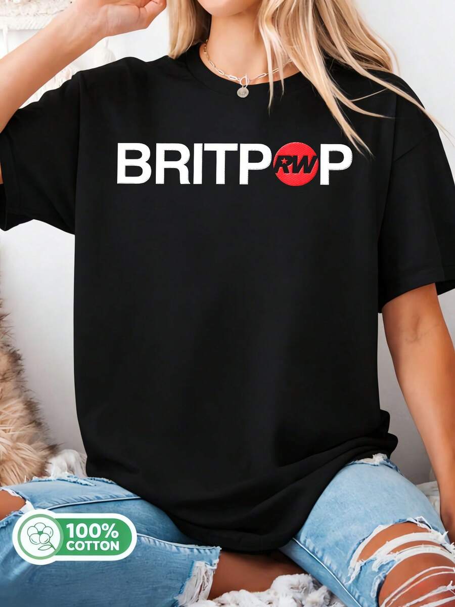 Robby Williams Britpop Graphic Cotton T-Shirt, Unisex, Summer Music Tee - Black - View 1