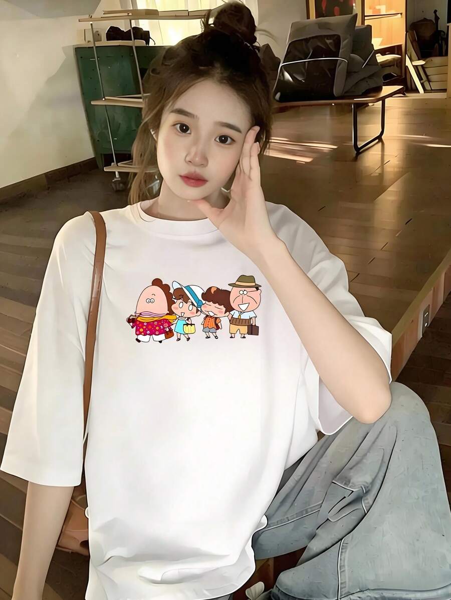 Short Sleeve T-Shirt For Women, Summer Fashion, Versatile, Loose Fitting, Round Neck Top - White - View 1