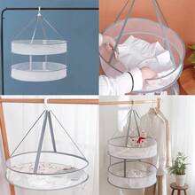 1 pieza Cesta de secado colgante plegable de 2 niveles, estante de secado de ropa de malla transpirable, red de secado anti-deformación, adecuada para suéteres, sujetadores, ropa interior, calcetines, uso doméstico - Gris - Ver 2