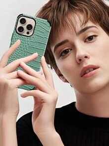 1pc Black Crocodile Texture Shockproof Anti-Drop Leather Phone Case With Rotating Design And Leather Crafting Compatible With IPhone 17/16/15/14/13/12/11/XR/7P/8P/XS Max/X/XS Galaxy - Apply Green - View 10