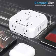 Regleta con Protector de Sobretensión, Cable de Extensión con Enchufe Plano de 5 pies, 8 Tomas de Corriente, 4 Puertos de Carga USB (Incluyendo 2 USB-C), Expansor Multitoma – Esencial para el Hogar, la Oficina y los Dormitorios Universitarios - Tipo de Enchufe B USA (110-127V) - Ver 8