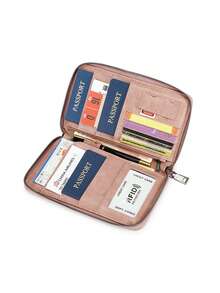 CHARM INFINITE Multi-Function Travel Passport Wallet, Zippered Document Bag With Card Slots, Portable PU Leather Organizer, Essential For Business Trips And Vacations - Pink - View 9
