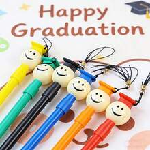 1pc/6pcs Graduation Cap Shaped Ballpoint Pen With Tassel And Smiling Face, Suitable For Graduation Celebration And Office Use, Back To School - A - View 3