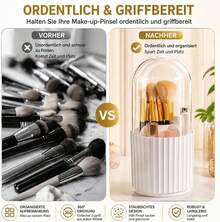Scatola porta pennelli per il trucco con coperchio, organizer girevole a 360° per pennelli cosmetici, contenitore per cosmetici per bagno e toeletta, bianco - Visualizzare 4