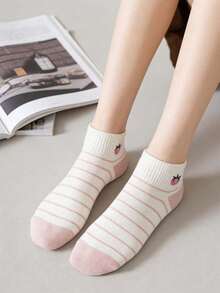 1/5 pares de calcetines cortos para mujer con estampado de fresa y cereza - Calcetines casuales de moda dulce y transpirables, adecuados para uso diario en primavera/verano - Multicolor - Ver 6