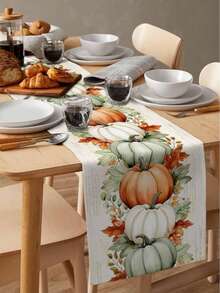 Fall Harvest Pumpkins Maple Leaves Table Runner Holiday Party Decor Reusable Farmhouse Autumn Kitchen Dining Table Runner Thanksgiving Decorations - Multicolor - View 7