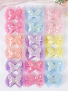 6pcs Random Candy Color Double Layer Mesh Bow Hair Clips Dopamine Sequin Butterfly Hair Pins Side Clips Bangs Clips Cute Girls Princess Hair Accessories Daily Matching Party Headwear - Multicolor - View 5