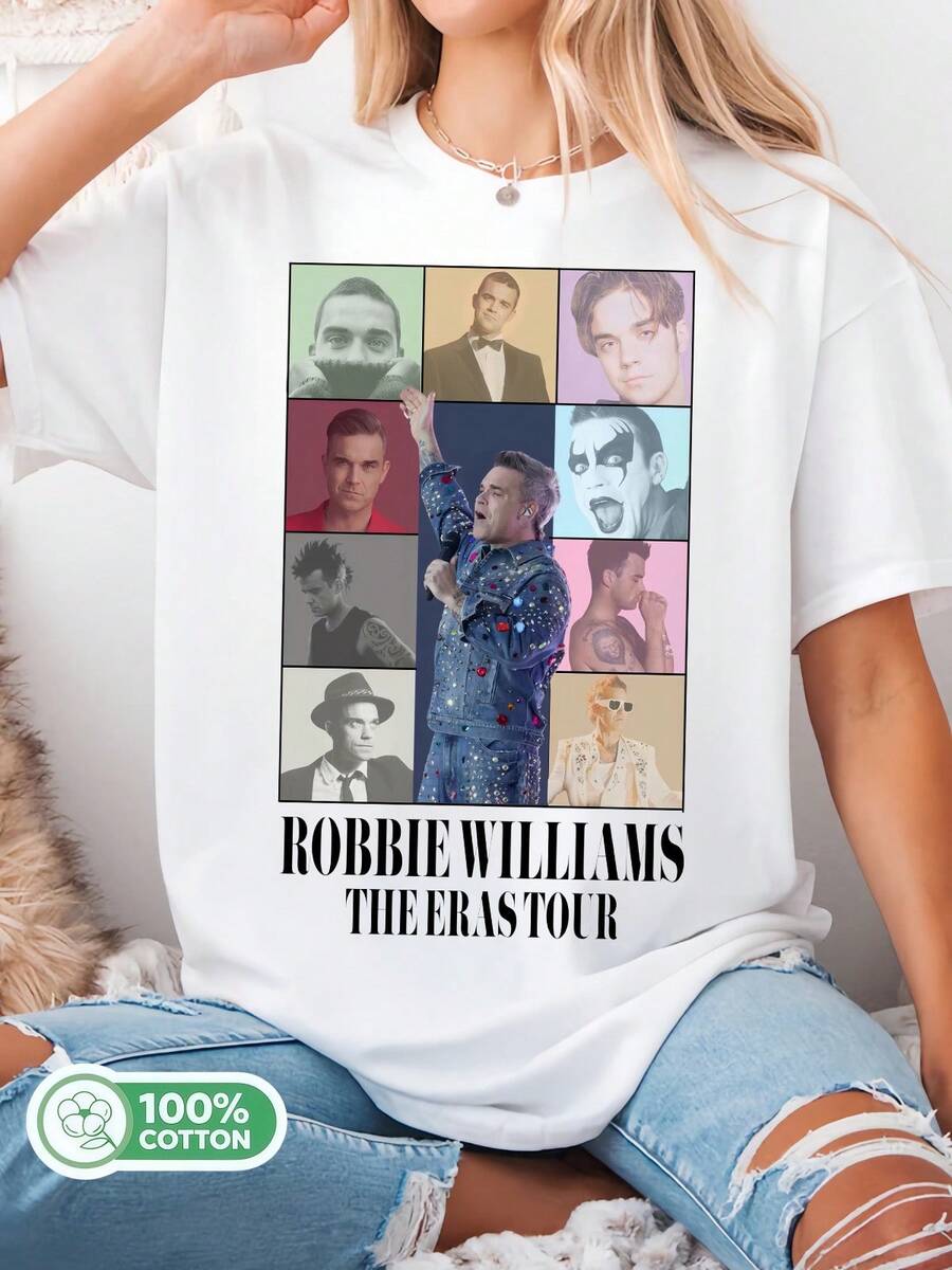 Cotton T-Shirt With The Erass Tour Graphics, Unisex, Pop Music Style. Summer Robbies Williams - White - View 1