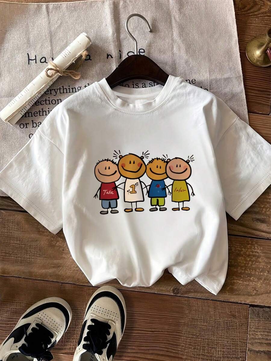 Casual Short-Sleeved Printed T-Shirt. 100% Cotton. 1pac2026 New Women's Short-Sleeved Creative Printed T-Shirt, Casual, Crew Neck, For Summer And Autumn, A Must-Have For Fashionable Women For Work And Parties, Machine Washable. Spring Summer Top - 白色 - 查看 1