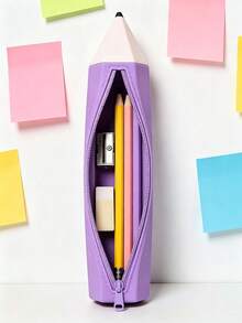 Silicone Pencil Shaped Pencil Case, Waterproof Easy To Clean Scratch-Resistant Durable, Large Capacity Smooth Zipper Macaron Color Student Stationery Storage Bag, INS Style Creative Silicone Pencil Pouch - Multicolor - View 3