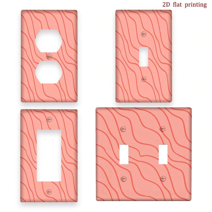 1pc Coral Pink & White Wavy Light Switch Plate Cover - Single/Double Rocker Switch & Outlet Compatible, Easy/Adhesive/Mounting Holes, Pink Beige Wave