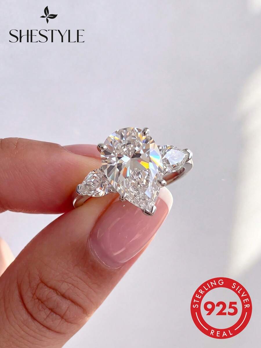 1 chiếc nhẫn bạc sterling 925 hình quả lê cổ điển, thanh lịch, quà tặng đính hôn, quà tặng ngày lễ - hình quả lê - Xem 1