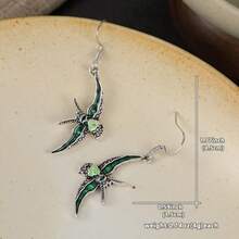 波希米亞風燕子吊墜耳環，復古個性化，日常配戴禮物飾品 - 銀色 - 查看 6