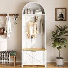 Multifunctional Cabinet With Shoe Rack, Shelf, And Hooks – Entryway Coat Rack, Sturdy MDF Construction, Modern Design, Durable Iron Legs, Practical Storage - 白色 - 查看 12