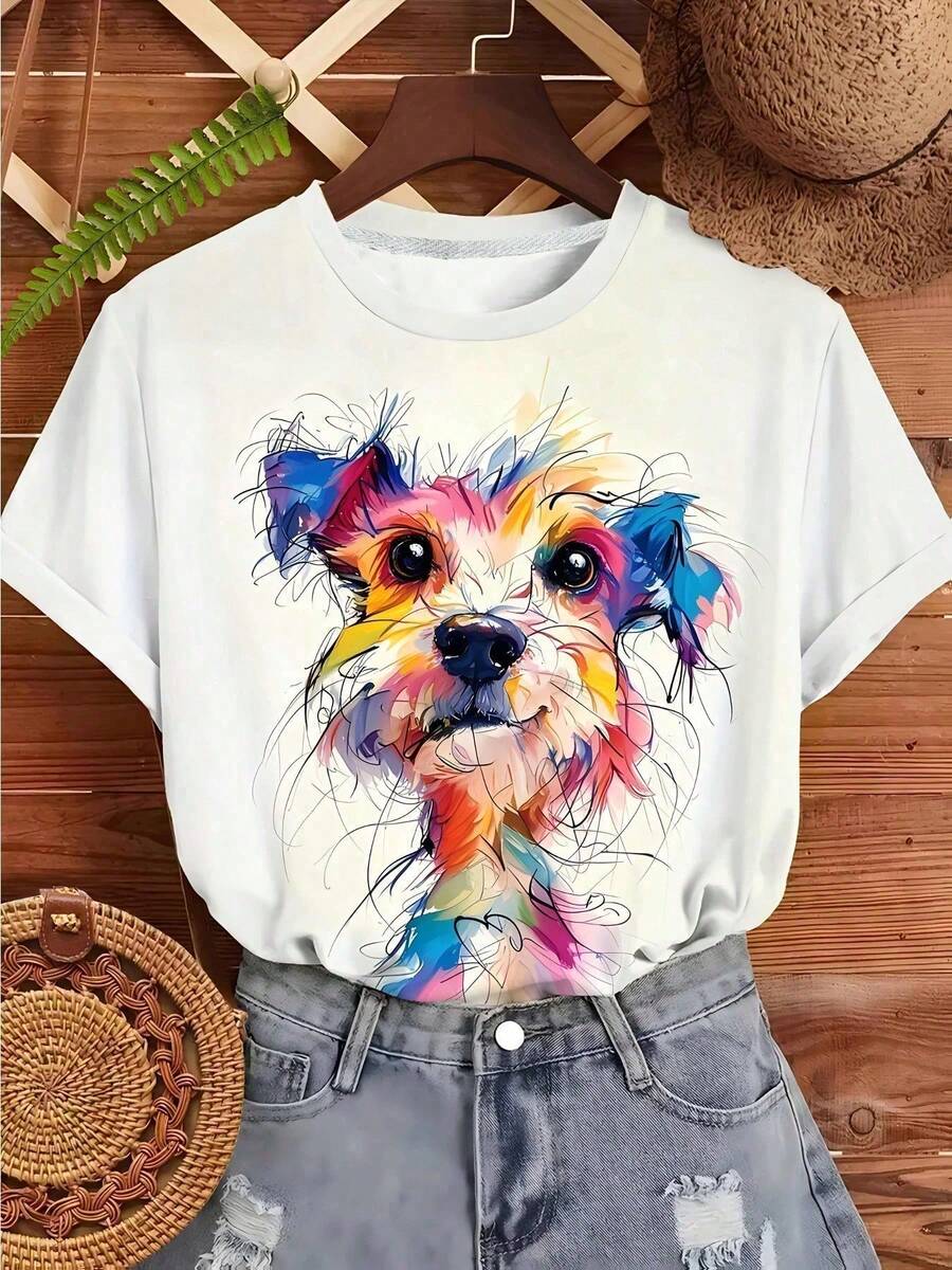 Plus Size Women's Round Neck Short Sleeve T-Shirt - 白色 - 查看 1