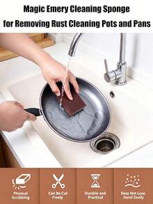 10pcs Emery Sponge Scrubber, Magic Cookware Cleaning Sponge, Dishwashing, Sink Cleaning, Stain Removal, Rust Removal, Pot Brush, Scouring Pad, Kitchen Accessories, Kitchen Supplies, Stain Removal Pot Bottom Black Grime Rust Removal Brush Pot Cleaning Tool (10/5/1) Available - A - View 4