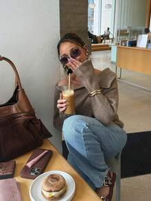 Áo cardigan len gân Senya 2026 cho nữ, màu nâu mocha, khóa kéo toàn thân, cổ áo tạo điểm nhấn, tay dài dáng rộng, phong cách thanh lịch cho mùa thu đông - Màu Khaki - Xem 4