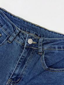 Women's Casual Minimalist Washed Straight-Leg Jeans, Slim Fit Suitable For All Seasons - Dark Wash - View 6