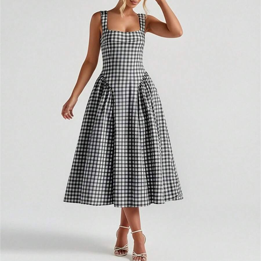 New Spring & Early Summer Women's Dress, Retro Polka Dot Strapless Elegant Dress - 30541 - 淺黑色 - 查看 1