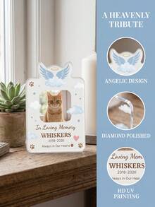 1pc Custom Photo Pet Memorial Plaque,Personalized Custom Photo Acrylic Keepsake,Cat/Dog Keepsake With Angel/Rainbow/Heart Design,Forever Loved Sympathy Gift For Grieving Pet Owners,Memorial Tabletop Decor/Sympathy Gift Giving/Keepsake Display - Multicolor - View 11