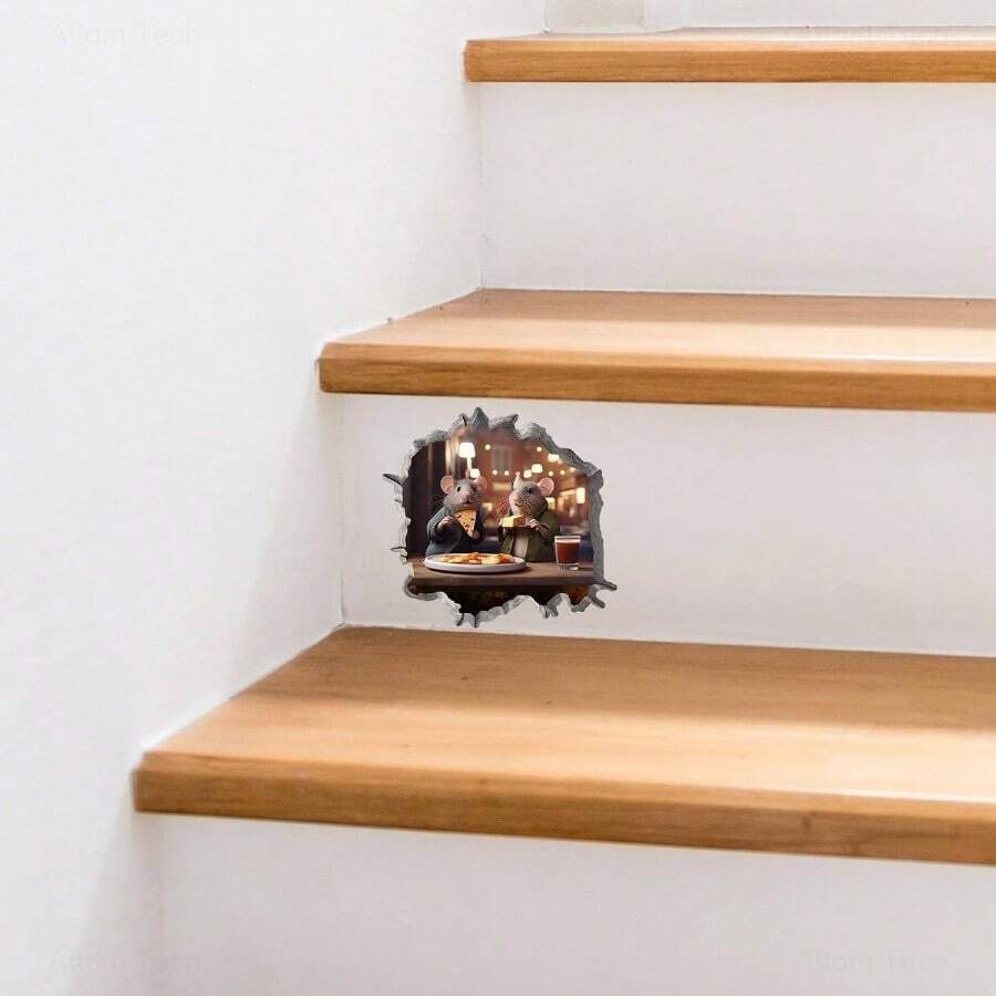 - Calcomanas de pared 3D con agujero para mouse, paquete de 4, arte fcil de aplicar para recmara, sala de estar y ms, calcomanas de vinilo caprichosas para decoracin ldica del hogar, - ratón para comer - Ver 1
