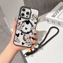 This Disney Mickey Mouse Pattern Lanyard Phone Case Features A Strong Magnetic Closure And Full Coverage Of Acrylic And TPU Material. It's Shockproof, Lightweight, And Suitable For IPhone17/16/11/13/15/15 Plus/15 Pro/15 Pro Max/12/14 Pro Max/11 Pro Max/12 Pro/12 Pro Max/13. It's A Popular Birthday Gift, Business Gift, Durable, Stain-Resistant, And Fingerprint-Resistant New Phone Case For Men And Women. It Also Includes A Mickey Mouse Phone Case And Mickey Mouse Doll Bracelet. Compatible With SamsungGalaxy S20, S21, S22, S23, And S24 Series. It's The Perfect Gift For Friends And Family. This Stylish Phone Case Is Fun, Lightweight, And Durable. IPhone17 Pro Max Phone Case, Minnie Phone Case. - Black - View 2