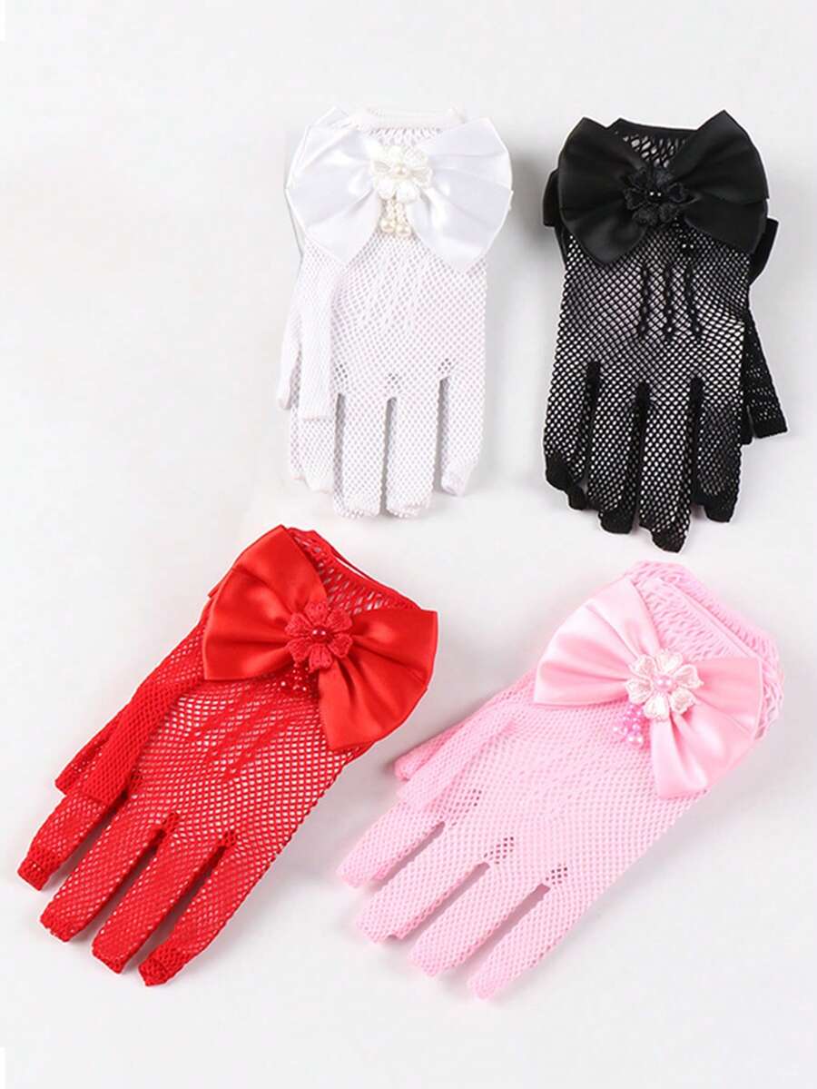 1 Pair 4-8 Years Old Girls Summer Thin Elastic Mesh Bow Princess Gloves - 1Pair - View 1