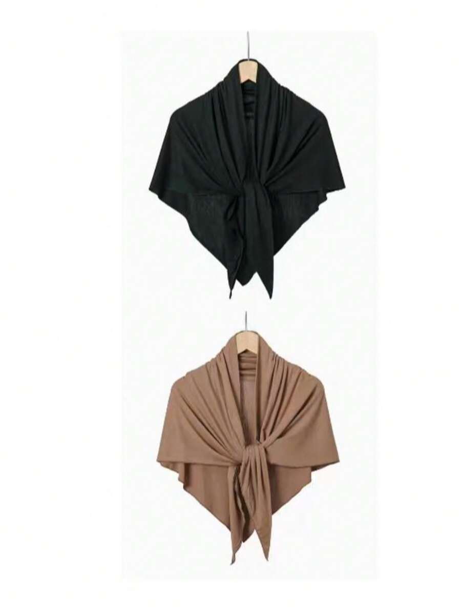 2PCS Women's Triangle Non-Slip Jersey Hijab, Islamic Solid Color Casual Under Scarf Inner Cap - Multicolor - View 1