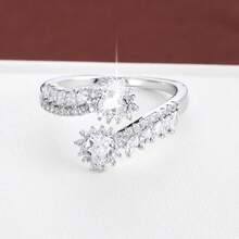 1 pieza Anillo ajustable con diseño geométrico en forma de corazón, incrustado con circonita cúbica, regalo para mujeres - Multicolor - Ver 8