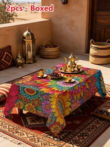 1/2 piezas Mantel con patrón floral colorido, material de poliéster, adecuado para mesas de comedor redondas/cuadradas, cocina, restaurante, mesa de café, picnic, camping, decoración de granja, protección de la superficie de la mesa, configuración de vacaciones, uso en múltiples escenarios, diseño impreso exquisito, mejora la atmósfera del hogar - Multicolor - Ver 17