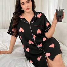 LunaCass8  Camisón de mujer talla grande con estampado de corazón en el cuello, detalles cómodos y elegantes, Camisón tipo "Moo Moo" - Negro01 - Ver 7