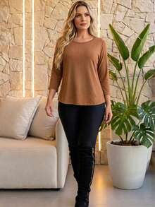 Atelie Kr Basic Women's Blouses Sleeve 3 4 Viscolycra - Rust Brown - View 1