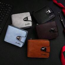 Men's Litchi Grain Wallet, Short Style High-Quality Snap Closure Bifold Wallet, Multi-Card Slots Large Capacity Coin Purse - Multicolor - View 9