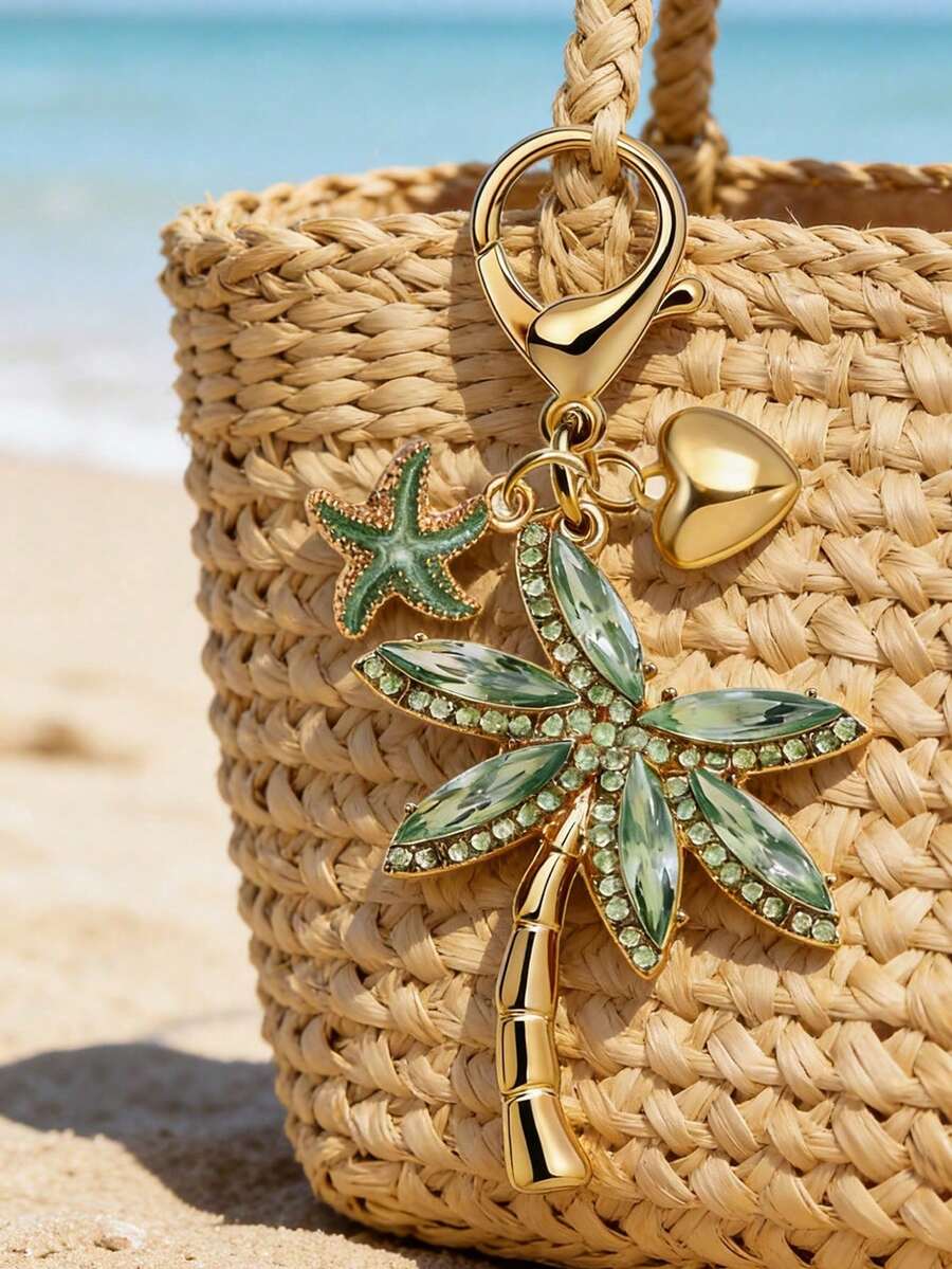 Pendentif d'arbre de coco avec éléments de cœur et d'étoile de mer, charme océanique de style bohème de villégiature en alliage, design tropical de Hawaï, bijoux à goutte d'huile émaillée, accessoire minimaliste de mode pour sac à dos, sac à main, étui d'écouteurs, décoration de voiture, léger et durable, idéal pour le port quotidien des femmes, les vacances à la plage, les voyages, les fêtes, excellent cadeau pour la fête des pères, essentiel pour la fête de l'indépendance, cadeau de remise des diplômes pour les amateurs de l'océan - Article 1 (1 pièce) - Voir 1